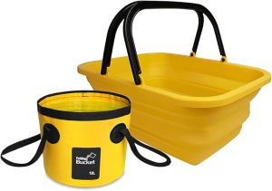 Collapsible Compact Bucket with Handle 10L(2.6 Gallon) Portable Water BucketOutdoor Multiuse Foldable Water Pail for Car Window Cleaning Camping Washing Dishes Picnic Fishing