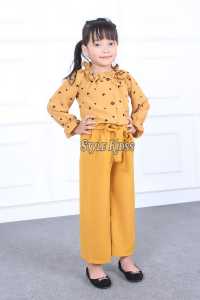 Setelan Baju Lengan Panjang Motif Volkadot Bahan Cringcel Buat Usia 1-10 Tahun