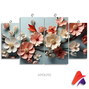 HIASAN DINDING SET ABSTRAK 3D BLUE FLOWERS ISI 4 (84 C) KAMAR DEKORASI RUMAH WALL DECOR PAJANGAN DINDING SATU SET BUNGA