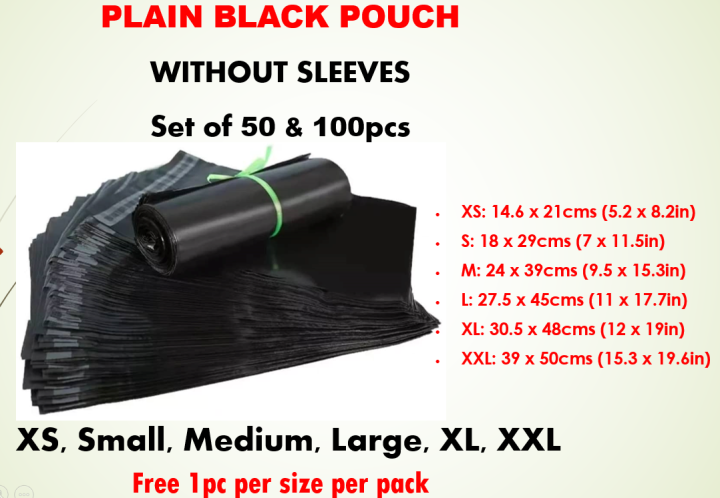 NO Sleeves Plain BLACK Pouch for Packaging 50, 100, 500 1000pcs per  Pack XS, S, M, L, XL XXL Courier Black Pouch Lazada PH