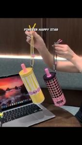 2026 New Arrival Stylish Straw Water Cup Thickened 316 Stainless Steel Insulated Tumbler with Lanyard Portable Car Coffee Mug with Straw