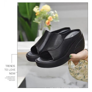 [Free Shipping] New Style Genuine Soft Leather Wedge Sandals For Women Perfect For Summer Wear Fashionable And Comfortable With A Thick Platform Sole