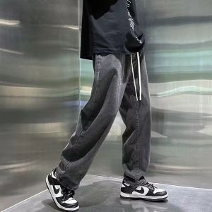 VFASION กางเกงยีนส์ขายาวผู้ชาย เอวยางยืด แต่งเชือก ลำลองตรง 5สี S-3XL