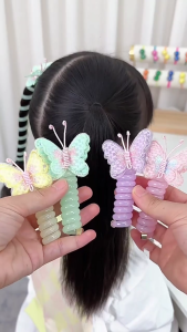 2PCS Cord Hair Tie for Kids Embroidery Butterfly Cord Hairbands Aesthetic Hairtie Girl Hair Scrunchies Ponytail Holder