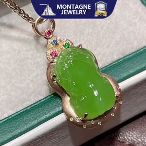 Montagne Jewelry 18k Pure Gold necklace for women Gem Inset PiXiou pendant Design Fine Jewellery Natural 16x10mm Grade A Green Jade Pendant Necklace
