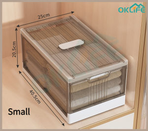 [OKLIFE. SG]Foldable Clothes storage box/Stackable Plastic Storage Bins/with lid Wardrobe Clothes Organizer/Storage box