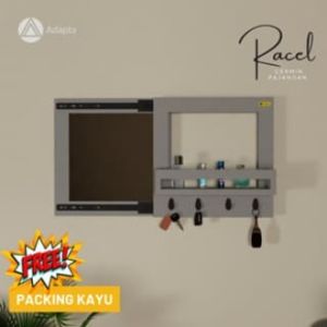 Adapta-Cermin Kotak Mini dengan Rak Pajangan Tempel Dinding dan Gantungan Kunci Aesthetic Minimalis