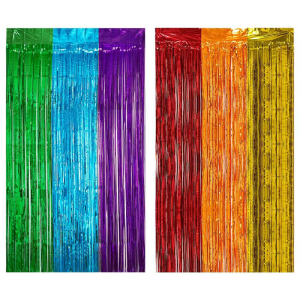 6Pcs Rainbow Photo Backdrop Hanging Streamers For Festival Event And Celebration Foils Fringes Tinsel Curtains