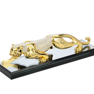 Livingmall Golden Inlaid Crystal Tiger Statue Zinc alloy Resin Mold Home Decoration Treasure Gift Bedroom Office Car Interior Crafts