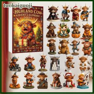 tuokaiguoji Highland Cow Advent Calendar 2025 Surprise Box 24 Pcs Highland Cow Figurines Hanging Ornaments For Christmas Tree Home Decoration