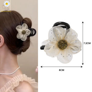 คลิปหนีบผมหางม้ากิ๊ฟติดผมทรงฉลามติดดอกทานตะวันพลอยเทียมสำหรับผู้หญิงเครื่องประดับผมเด็กผู้หญิง
