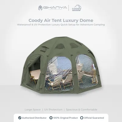 Coody Air Tent Luxury DOME / Ball Tent (5 meters diagonal) Large Inflatable Tent (Tenda Praktis) Waterproof & UV Protection Luxury Quick Setup for Adventure Camping / Glamping / Fishing / Bushcraft / Hiking - Army Green
