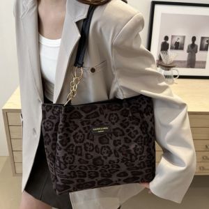 LIGHTER Brown Leopard Print Shoulder Bag Zipper Closure PU Leather Purse Casual Large Capacity Tote Bag Women