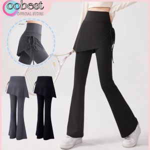 oobest กางเกงโยคะ กระโปรงสองชิ้นปลอม เอวสูง ยกสะโพก ติดตั้งแรง กระโปรงปิด ชุดออกกำลังกาย กางเกงวิ่งของผู้หญิง ชุดโยคะ กางเกงฉลาม กางเกงกีฬาปลอมสองชิ้น ขนาดใหญ่ของผู้หญิง