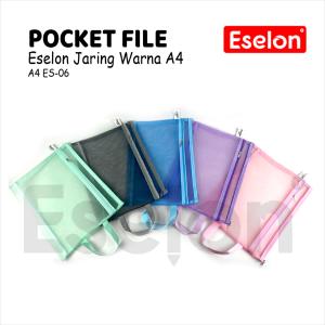 Pocket File Jaring Transparan Warna 2 Resleting A4 / Zipper Document 2 Slot ES-06