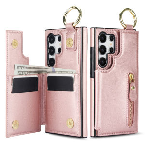 Zipper Cards Solt Leather Wallet Ring Holder Case For Samsung Galaxy S24 Ultra S23 FE S22 Plus S21 A55 A15 A35 A25 A54 A14 Cover