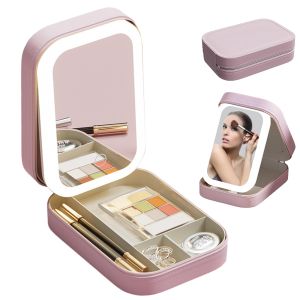 3 Color LED Makeup Bag LED Lighted Makeup Mirror PU Leather Portable Cosmetic Case Vanity Accessories Travel Organizers Professional 3 Color Cosmetics Storage Box