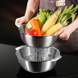 Bộ thau rổ inox 304 Ive cao cấp của Đức bóng sáng 2 mặt sang trọng rây gạo đựng rau củ quả vệ sinh