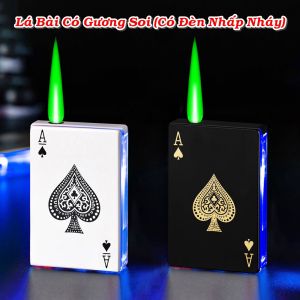 Bật lửa khò 1 tia hình lá bài có gương soi có đèn Led nhấp nháy dùng gas