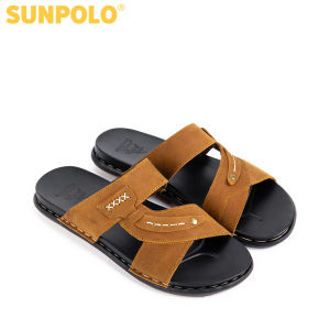 Dép nam Dép quai ngang nam da bò SUNPOLO SNA102 (Đen Nâu bò)