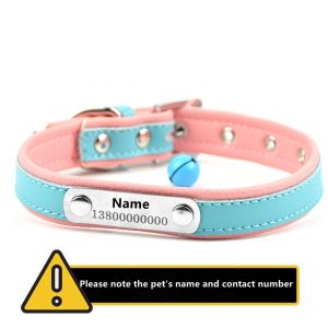 Leather Personalised Dog ID Collar and Tie Pet Cat Custom Engraved Name ID Tag Puppy Soft