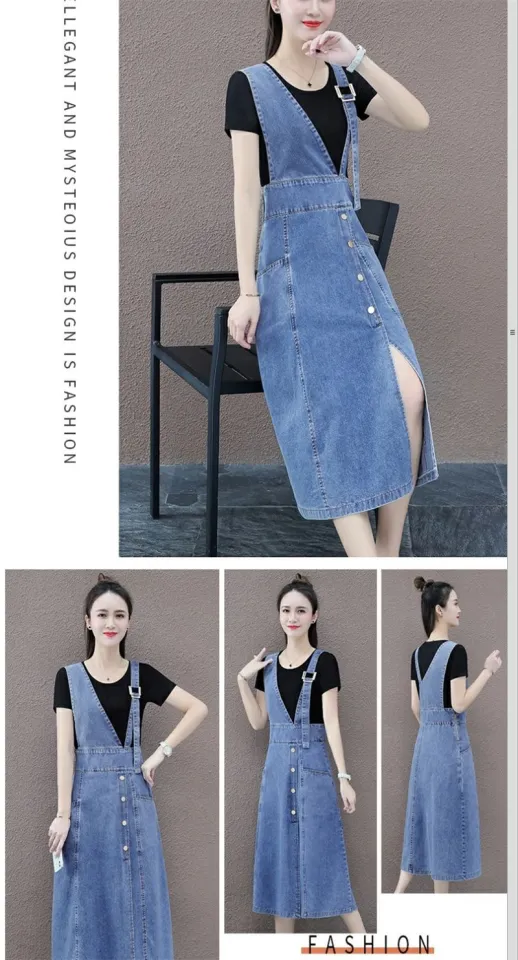 Denim Suspender Skirt Women s Fashionable Slimming Mid Length Slim Fit Jumpsuit Long Skirt Lazada PH