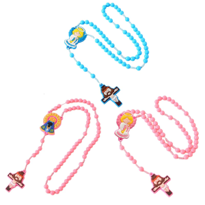 2Pieces Acrylic Beads Rosary Necklace with Crosses Pendant Catholic Prayer Religious Gift for Catholic Boys and Girls