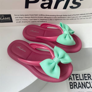 Size 36-41 Slippers For Women Outerwear Fashion Cute Four Colors Optional Bow Tie Miter Slippers Anti slip Thick Sole Beach Sandals