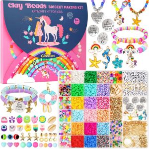 Gionlion 24 Colors Clay Beads Friendship Bracelet Making Kit w/Charms