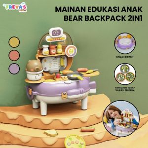 FR-M321 Mainan Edukasi Anak Bear Backpack 2IN1 Pretend Play Kitchen Set / Mainan Tas Ransel Anak Karakrer Beruang Beauty Colorclay / Simulasi Mainan Masak Masakan Dapur Anak Import