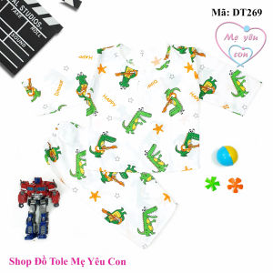 Bộ ngủ dài tay bé trai Size 14 (37-40kg). Vải tole/lanh 2 da loại 1 mát rượi. Có 2 nút cài trước cổ