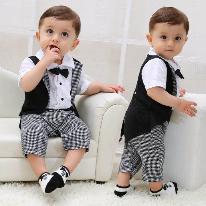 Newborn Baby Boys Baptism Gentleman Formal Suit Romper Bodysuit