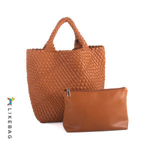 LIKEBAG Fashion Ladies Original Hand Woven double wrist Handbag PU Leather Woven women large capacity HandBag with Small Bag