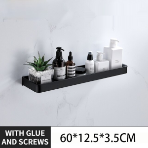 Black Bathroom Gun Grey Shelf Storage Rack Shower Shelves Wall Mounted Hollow Adhesive Kitchen Organizer Ledge Non-Drilling for Home Decor