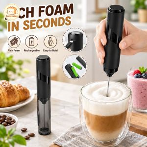 Electric Milk Frother Handheld Mini Mixer Cordless USB Rechargeable Stainless Steel Whisk