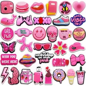 Glow Shoe charms/Pink series Crocs flower decorative buckle Ornament Fit Hole Shoes Shoe Ornament Accessories