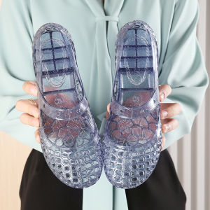 Free Shipping Non-Slip Transparent Crystal Open-Toe Sandals Fashionable WomenS Summer Outdoor Wear Versatile Wedge Heels Height-Increasing