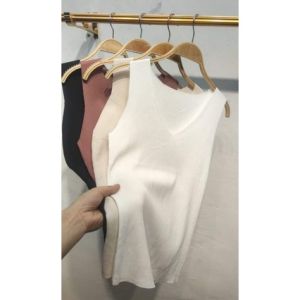 Korean Fashion Sleeveless Top For Women V Neck Knitted Blouse Pambahay Fit Small To Large