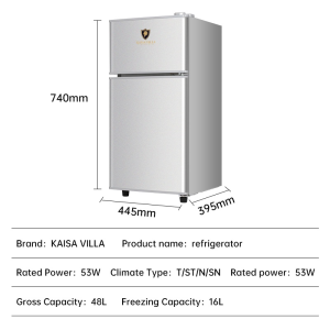 64L Refrigerator Freezer 2 Door Inverter Small Refrigerator Save Electricity Power Saving Mute Household Large-capacity Frost Fridge with Chill Freezer Ref for Room Office Dormitory Hotel