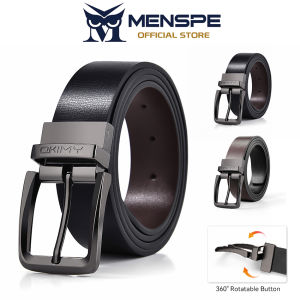 MENSPE Men Belt Outdoor Simple Belt Pin Buckle Belt Rotating Buckle Second-layer Cowhide Waistband Double-Sided Two-Color Belt Youth Sports Pant Belt Simple Nice Waistband
