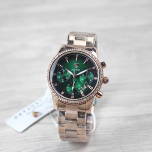 Jam tangan Leopard K151 Wanita tanggal aktif chronograp off tali rantai bulat analog original