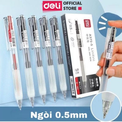 Combo 12 Bút Bi Mực Gel cao cấp cho học sinh, văn phòng Deli mực Xanh/Đen ngòi 0.5mm, mực đều nét chữ đẹp A575 - có ruột thay thế