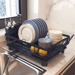 Drain Rack 360° Auto Drainer Tray Dish drying rack with Holder Dish Drainer kitchen Dish Rack Organiser