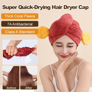 💖Super Quick-Drying Thickened Little God of Wealth Dry Hair Cap Super Quick-Drying Shampoo Towel Shower Cap Thickened Water-Absorbing Cartoon No-Blow干发帽