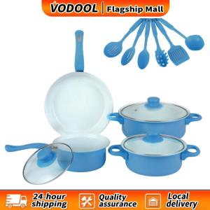 12Pcs Non Stick Cookware Set Cooking Pot with Lid Milk Pot Maifan Stone Frying Pan Stackable Pot Set for All Hob