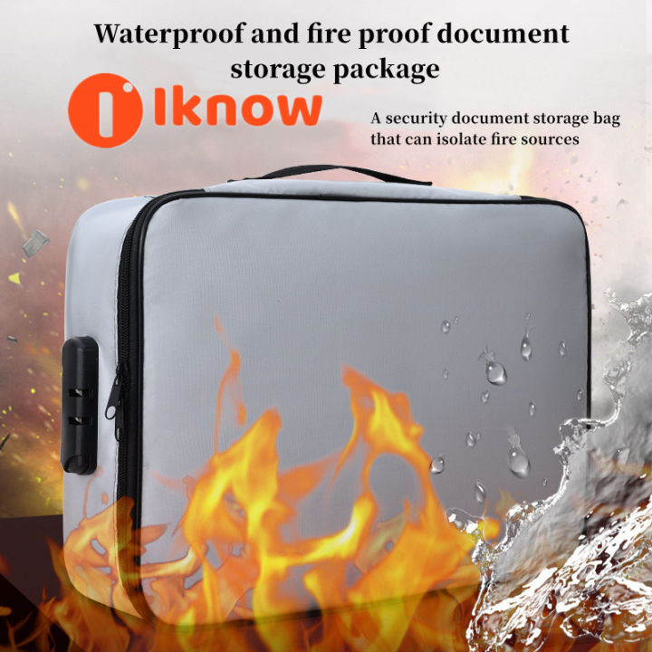 I know Fireproof Document Bag with Lock File Storage Organizer Bag,Small Fireproof Document Bag with Money Bag,File Organizer ,Fireproof Storage Waterproof Safe Bag with Zipper for Home Office Travel