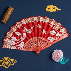 GotGo พัดสวย สีแดง (23 cm) พัดจีนสวยๆ Hand Fans
