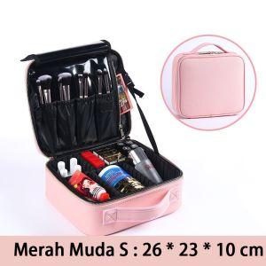 Tas Kosmetik Make Up Beauty Case PU untuk Traveling S/M/L Kompartemen Penyelenggara Rias Wajah Genggam Tas Kosmetik Perjalanan Berkapasitas Besar Kotak Organizer Makeup Portabel Kulit PU Merah Muda/Hitam CXW