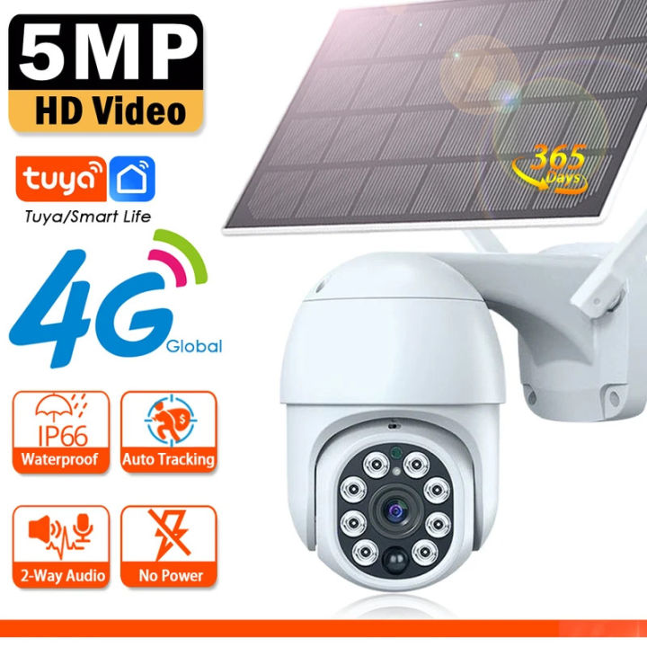 Tuya Solar 4G SIM PTZ Security Camera Outdoor 5MP Color Night