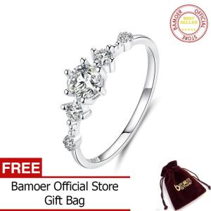 BAMOER Nhẫn Bạc Ý 925 Đá Zircon CZ Trong Suốt Lấp Lánh Cho Nữ Trang Sức Thời Trang SCR568